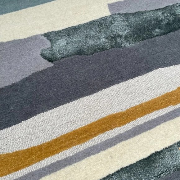 5'3" x 7'6" Feet Wool Handmade Beige Gold Grey Modern Soft Plush Thick Area Rug - Picture 9 of 10